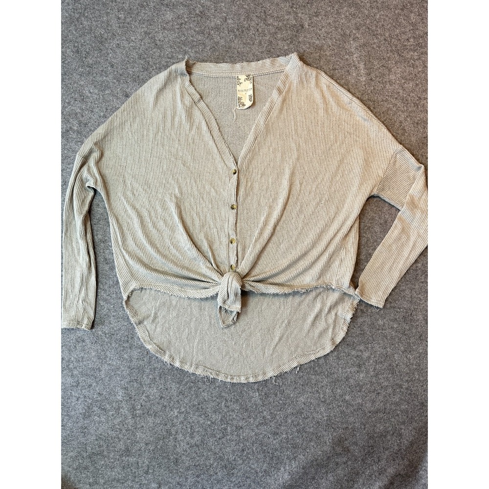 Blu Pepper Cardigan Sweater Womens S Beige V Neck Oversized Tight Knit Tie Front
